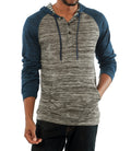 Lightweight hooded Henley in Grey & Navy